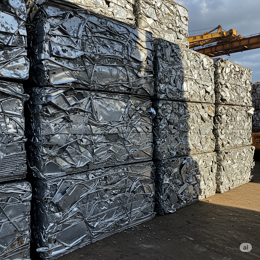 Stacked sheet Aluminium scrap in a recycling yard